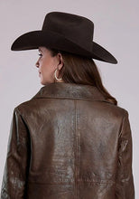 Load image into Gallery viewer, Stetson Cropped Button Front (Brown) - Women's Lamb Leather Jacket
