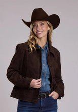 Load image into Gallery viewer, Stetson Boxy Collar (Chocolate) - Women's Suede Leather Jacket

