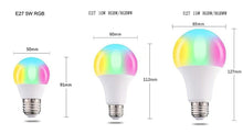 Load image into Gallery viewer, 110V 220V Bluetooth E27 RGBW LED Bulb Lights 5W 10W 15W RGB Lampada Changeable Colorful RGBWW LED Lamp With Remote+Memory Mode  Smart Light Bulbs, RGBCW Color Changing Light Bulb Dimmable, 7W A19 led Bulb 60W Equivalent, Smart Bulbs That Work
