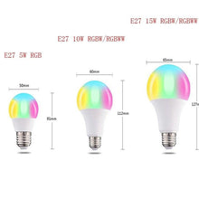Load image into Gallery viewer, 110V 220V Bluetooth E27 RGBW LED Bulb Lights 5W 10W 15W RGB Lampada Changeable Colorful RGBWW LED Lamp With Remote+Memory Mode  Smart Light Bulbs, RGBCW Color Changing Light Bulb Dimmable, 7W A19 led Bulb 60W Equivalent, Smart Bulbs That Work
