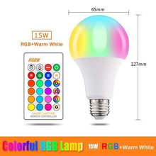 Load image into Gallery viewer, 110V 220V Bluetooth E27 RGBW LED Bulb Lights 5W 10W 15W RGB Lampada Changeable Colorful RGBWW LED Lamp With Remote+Memory Mode  Smart Light Bulbs, RGBCW Color Changing Light Bulb Dimmable, 7W A19 led Bulb 60W Equivalent, Smart Bulbs That Work
