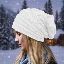 Load image into Gallery viewer, Wool Pleated Cuffed Knit Beanie – Flat Top Grid Pattern Winter Hat
