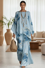Load image into Gallery viewer, Floral Print Bamboo Linen Two-Piece Set with Wide-Leg Pants
