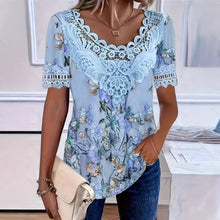 Load image into Gallery viewer, Women's Lace Patchwork Crew Neck Short Sleeve T-Shirt
