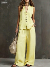 Load image into Gallery viewer, Women's Sleeveless Vest &amp; Wide-Leg Pants Two-Piece Set – 10 Colors XS–3XL
