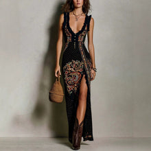 Load image into Gallery viewer, Digital Print Sleeveless Split Maxi Dress – High-Waist V-Neck Long Dress for Women

