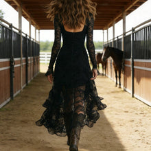 Load image into Gallery viewer, Women's Elegant Lace Panel High-Waist Square Neck Long Sleeve Maxi Dress
