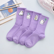 Load image into Gallery viewer, 4Pair Spring And Summer Combed Out Of Pure Cotton Socks Mid Waist Fashion Bear Socks Cute Animal Socks Kawaii Cute Cartoon Purple College Socks For Men And Women
