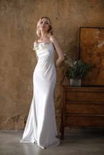 Load image into Gallery viewer, Romantic Draped Cowl Neck Satin Wedding Dress with Low Back and Train
