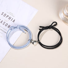 Load image into Gallery viewer, 2PCS Magnetic Bracelet Stainless Steel Love Heart Charm Couple Bracelets For Friend Braid Rope Bracelets Magnet Adjustable Rope Matching Bracelet Love Bracelet Couples 2 Pieces Relationship Magnetic Bracelet
