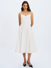 Load image into Gallery viewer, Corinne White Poplin Flared Midi Dress with Removable Bow
