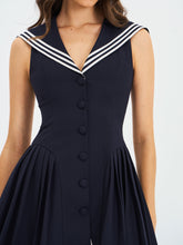 Load image into Gallery viewer, Calliope Navy Sailor Pleated Mini Dress
