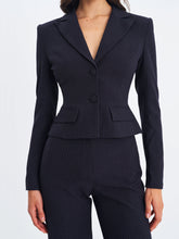 Load image into Gallery viewer, Quinne Navy Striped Single-Breasted Peplum Blazer
