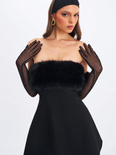 Load image into Gallery viewer, Evelyn Black Fur-Trimmed Mini A-Line Dress
