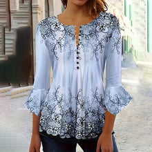 Load image into Gallery viewer, Women’s V-Neck 3/4 Sleeve Button-Front Tunic Blouse
