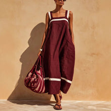 Load image into Gallery viewer, Women's Contrast Strap Casual Loose Midi Dress – Linen Blend
