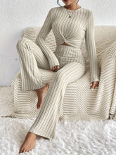 Load image into Gallery viewer, Women's Twist-Front Crop Top &amp; Wide-Leg Ribbed Knit Set – 3 Colors
