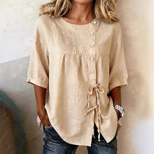 Load image into Gallery viewer, Women's Lace-Up Button Shirt – 3/4 Sleeve Asymmetric
