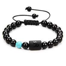 Load image into Gallery viewer, 12 Couple Bracelet Black Stone Bracelets For Women Men Braided Bracelet Natural Stone Zodiac Star Sign Bracelet For Couple Natural Black Stone Bead Bracelet For Men Women
