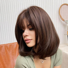 Load image into Gallery viewer, 12 inch Synthetic Bob Wig for Women Side Fringe High Density Heat Resistant Hair Wigs Party Daily Wear Natural Headline Wigs For Black Women Cosplay Wigs For Women
