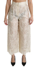 Load image into Gallery viewer, Dolce &amp; Gabbana Cream Lace High Waist Palazzo Cropped Pants
