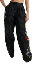 Load image into Gallery viewer, Dolce &amp; Gabbana Black Brocade Floral Sequined Beaded Pants
