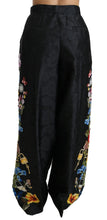 Load image into Gallery viewer, Dolce &amp; Gabbana Black Brocade Floral Sequined Beaded Pants

