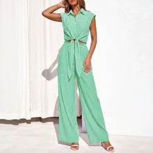 Load image into Gallery viewer, Women's Striped Button-Front Sleeveless Shirt &amp; Wide-Leg Pants Set
