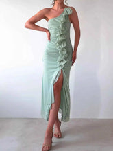 Load image into Gallery viewer, Stylish One-Shoulder Ruffle : Slit Dress
