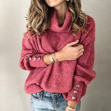 Load image into Gallery viewer, Women’s High Collar Knitted Sweatshirt – Long Sleeve Casual Pullover
