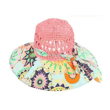Load image into Gallery viewer, Women's Patterned Straw Beach Sun Hat – Round Crown UV Protection Summer Hat
