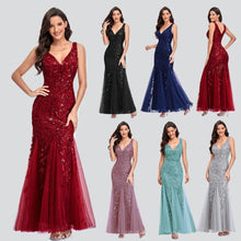 Load image into Gallery viewer, Sexy Long Dress Sleeveless V-neck Embroidered Sequin Slim Mermaid Dress
