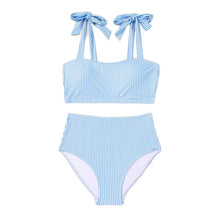 Load image into Gallery viewer, Tie-Shoulder Striped High-Waisted Bikini Set – Two-Piece Swimsuit for Women
