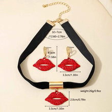 Load image into Gallery viewer, Rhinestone Lip Earrings and Necklace Jewelry Set
