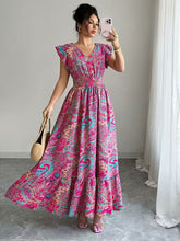 Load image into Gallery viewer, Women's V-Neck Floral Print A-Line Midi Dress – High Waist Sleeveless
