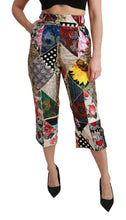 Load image into Gallery viewer, Dolce &amp; Gabbana Silk Multicolor Print High Waist Cropped Pants
