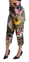 Load image into Gallery viewer, Dolce &amp; Gabbana Silk Multicolor Print High Waist Cropped Pants
