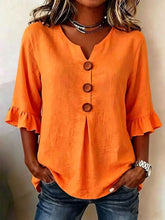 Load image into Gallery viewer, Women's Cotton Linen V-Neck Button-Up Blouse — Summer Casual Top
