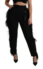 Load image into Gallery viewer, Dolce &amp; Gabbana Black Feather Straight High Waist Wool Pants
