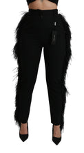 Load image into Gallery viewer, Dolce &amp; Gabbana Black Feather Straight High Waist Wool Pants
