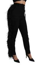Load image into Gallery viewer, Dolce &amp; Gabbana Black Feather Straight High Waist Wool Pants
