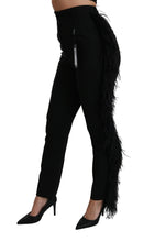 Load image into Gallery viewer, Dolce &amp; Gabbana Black Feather Straight High Waist Wool Pants
