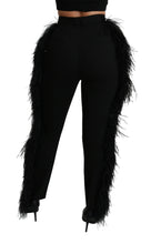 Load image into Gallery viewer, Dolce &amp; Gabbana Black Feather Straight High Waist Wool Pants
