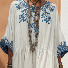 Load image into Gallery viewer, Women's Printed Batwing Sleeve Midi Dress – Loose Fit Linen Blend
