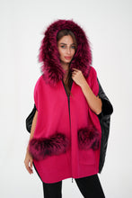 Load image into Gallery viewer, Saga®Furs Silver Fox Wool Alpaca Poncho Vest in Fuchsia
