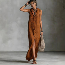 Load image into Gallery viewer, Women's Sleeveless Deep V-Neck Hooded Loose Maxi Dress – 6 Colors XS–3XL

