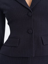Load image into Gallery viewer, Quinne Navy Striped Single-Breasted Peplum Blazer

