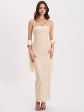 Load image into Gallery viewer, Raizel Gold Beaded Sequin Bodycon Gown with Scarf
