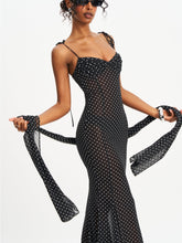 Load image into Gallery viewer, Yadira Black Base Polka Dot Chiffon Maxi Dress
