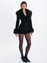 Load image into Gallery viewer, Hailee Black Single Breasted Wool Blend Mini Coat with Removable Fur Lapel
